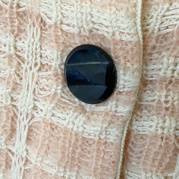 Knitted & Knotted Sweater XS Cardigan Pink/Cream Plaid Cotton/Wool/Alpaca Blend - Picture 5 of 9